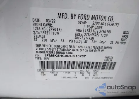 2022 Ford Explorer Platinum from USA, damaged, VIN 1FM5K8HC0NGB15737